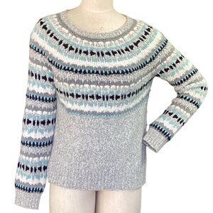 LOFT Fair Aisle Nordic Pullover Soft Sweater S Gray Multicolor 63L